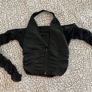 Halter, sheer sleeve crop top